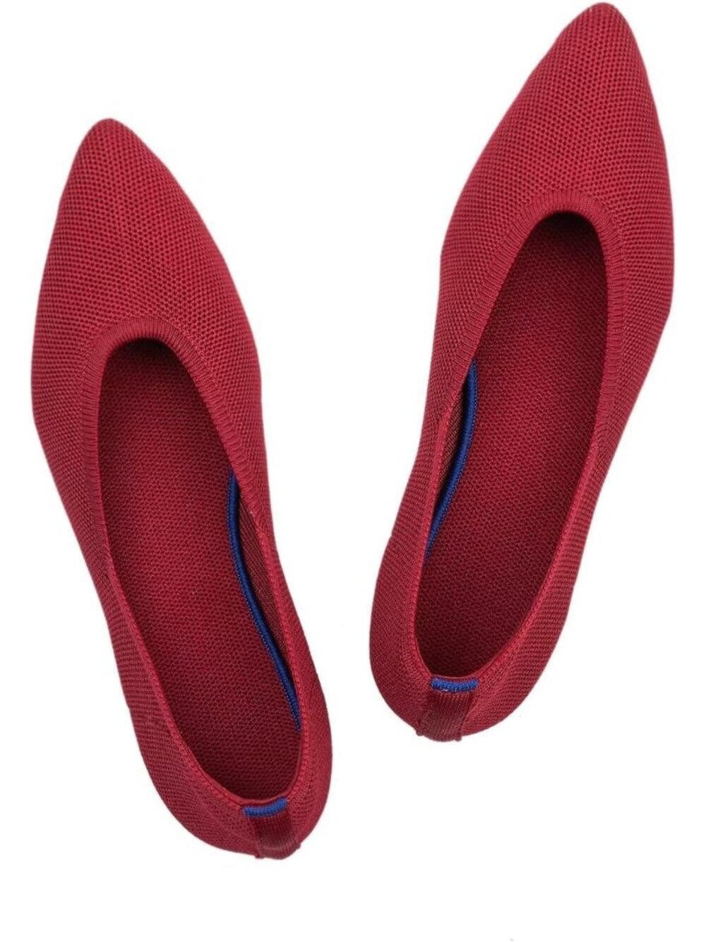 Women's Chili Red Comfort Pointed Toe Softable Pull On Knit Casual Flat Shoes